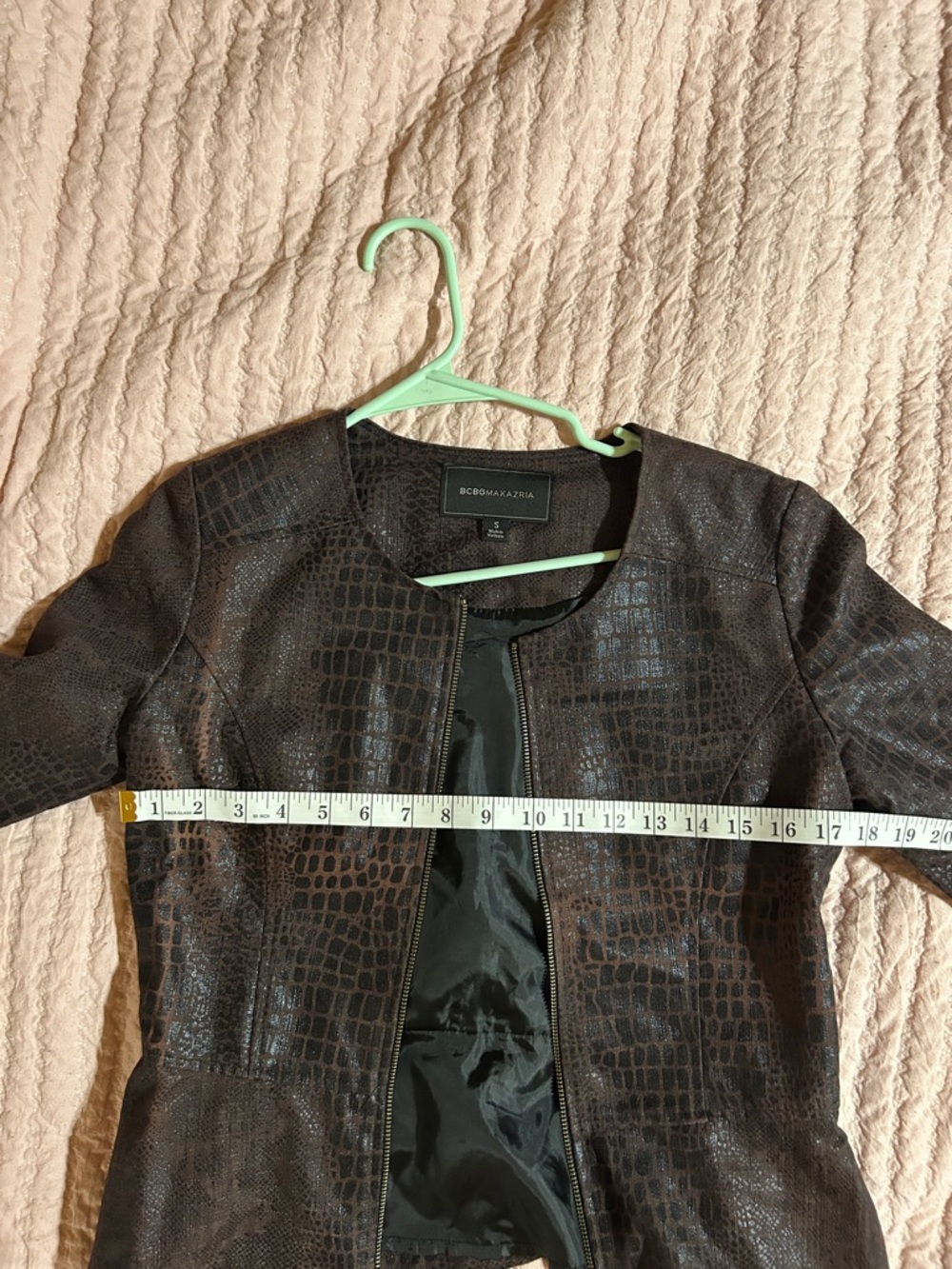 BCBGMaxAzria Dark Brown Croc-Embossed Zip Jacket